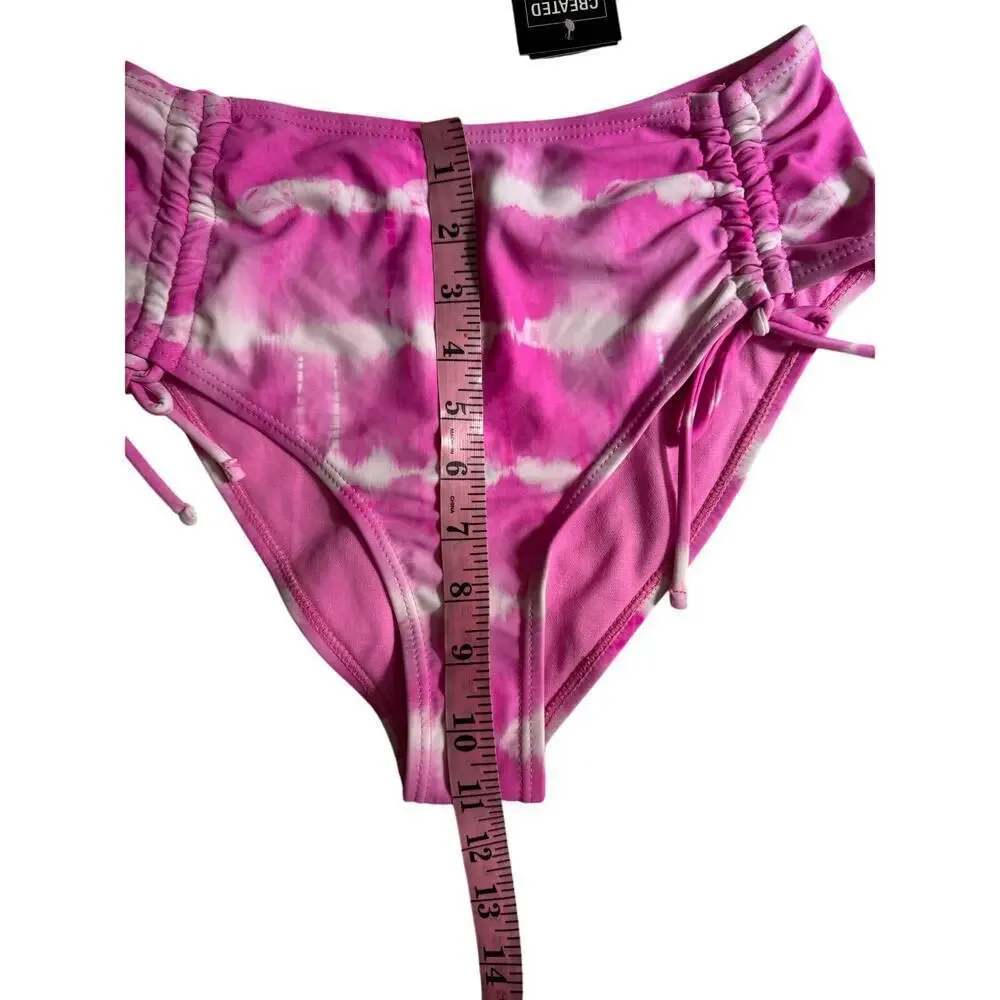 NWT California Waves tie-dyed pink and white high waisted cheeky ruffled bottom